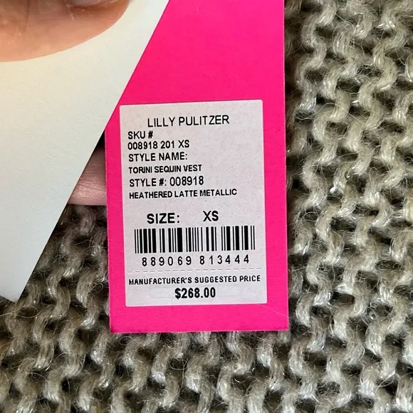 NWT Lilly Pulitzer Torini Sequin Sweater Vest in Heathered Latte Metallic - Picture 16 of 17